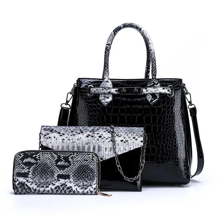 Ladies PU leather handbag with geometric stitching and zipper closure in horizontal square shape