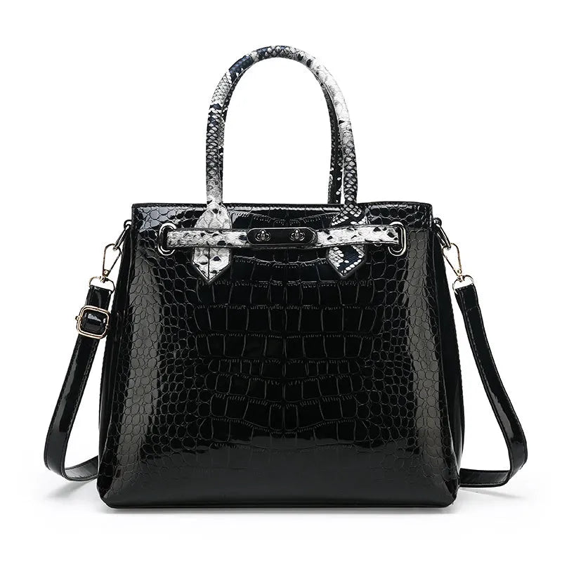 Ladies PU leather handbag with geometric stitching and zipper closure in horizontal square shape