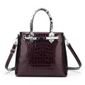 Ladies PU leather handbag with geometric stitching and zipper closure in horizontal square shape