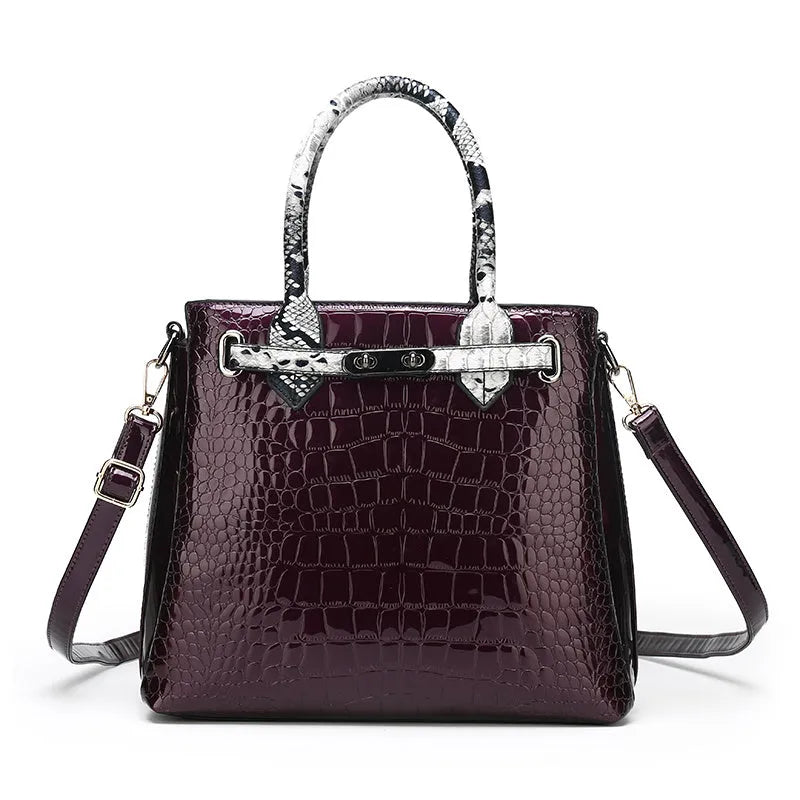Ladies PU leather handbag with geometric stitching and zipper closure in horizontal square shape