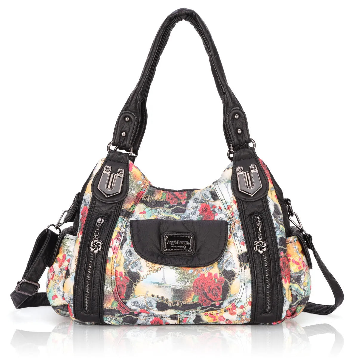 White women's PU leather messenger handbag with dumpling style horizontal square design