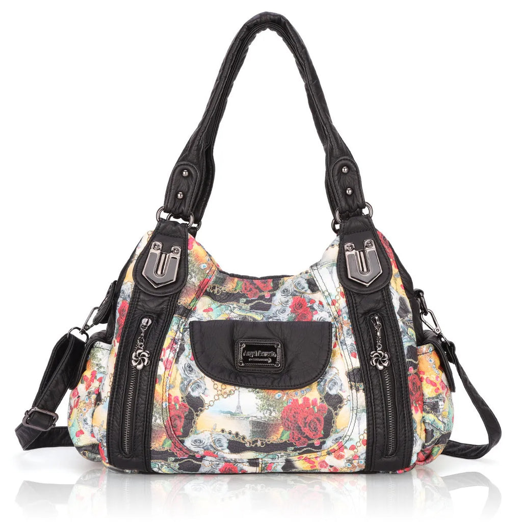 White women's PU leather messenger handbag with dumpling style horizontal square design
