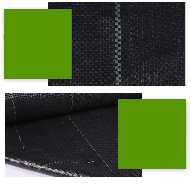 Black composite woven PE weed-proof cloth roll for farmland and greenhouse use.