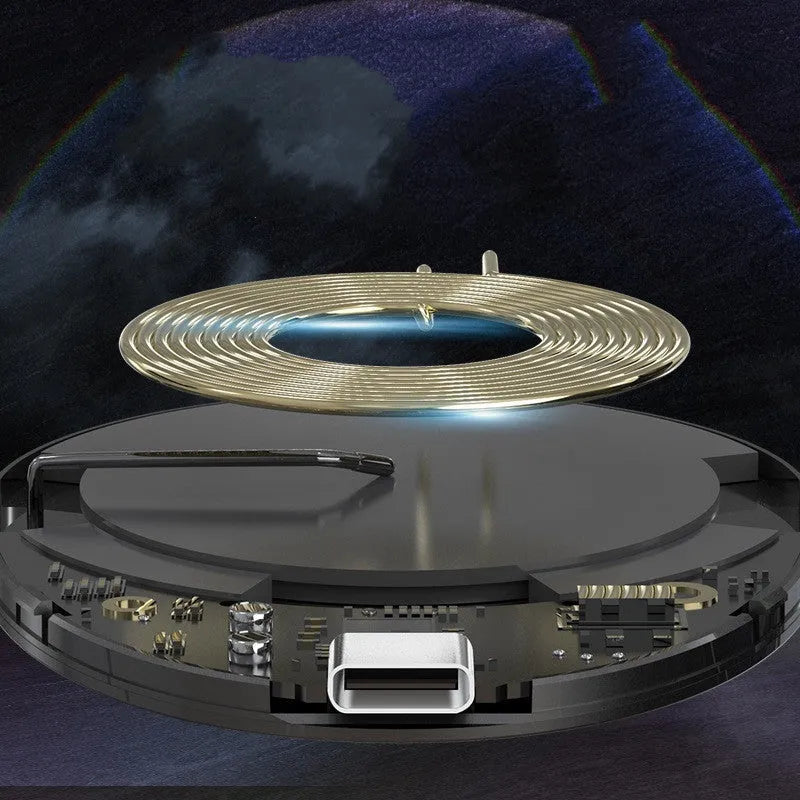 Black magnetic wireless charger with Type-C port showing model C01
