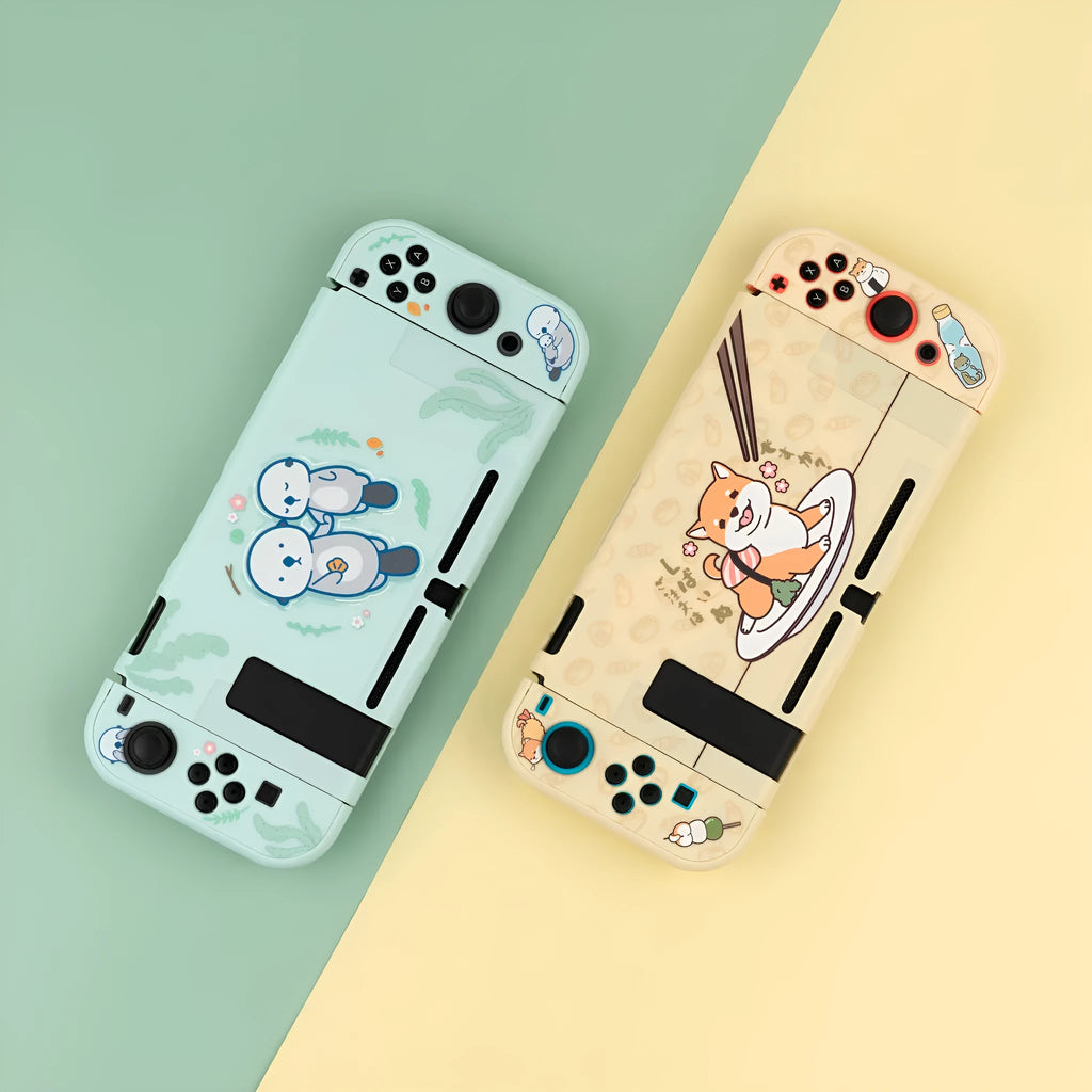 Sea Otter Nintendo Switch protective hard shell case with back grip housing and toughened membrane