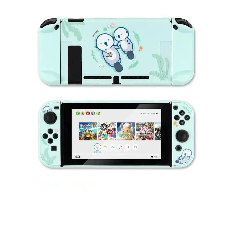 Sea Otter Nintendo Switch protective hard shell case with back grip housing and toughened membrane