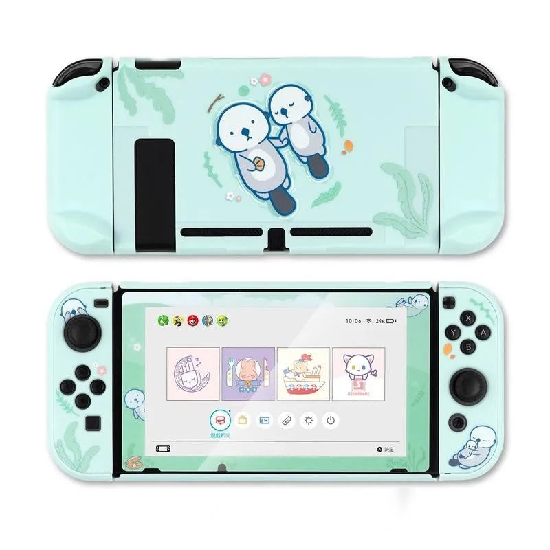 Sea Otter Nintendo Switch protective hard shell case with back grip housing and toughened membrane