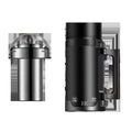 Black portable mini electric kettle with water level indicator and power base.