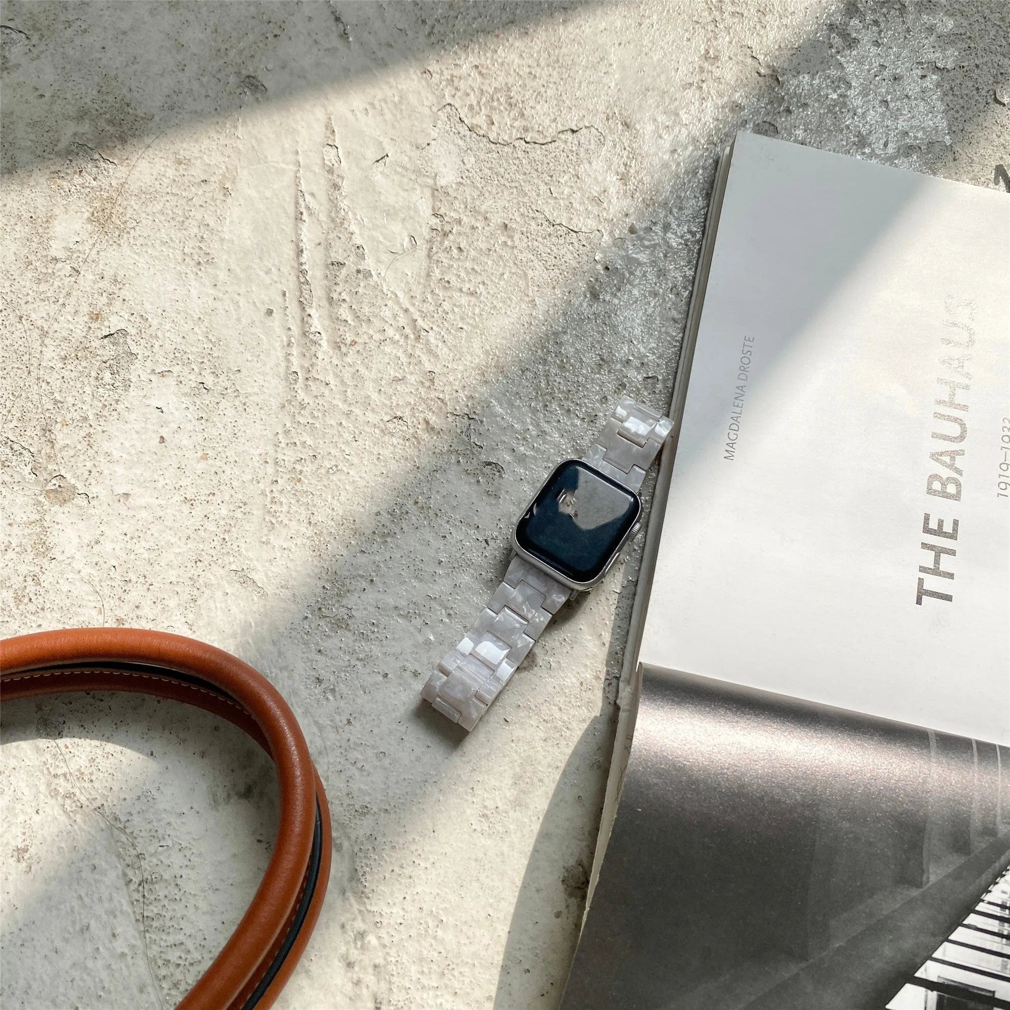 Shell white environmentally friendly resin Apple Watch strap with textured pattern for models 1-5