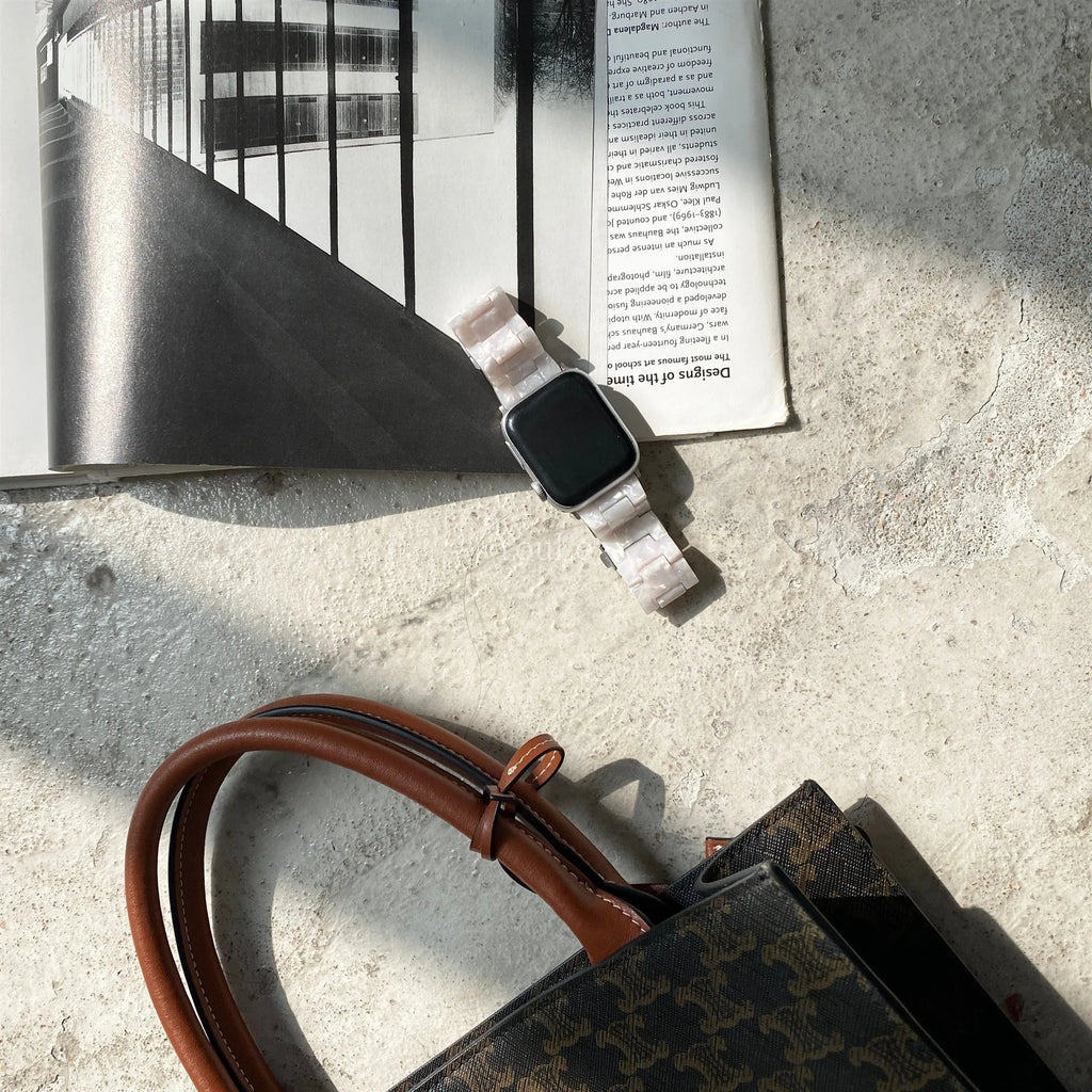 Shell white environmentally friendly resin Apple Watch strap with textured pattern for models 1-5