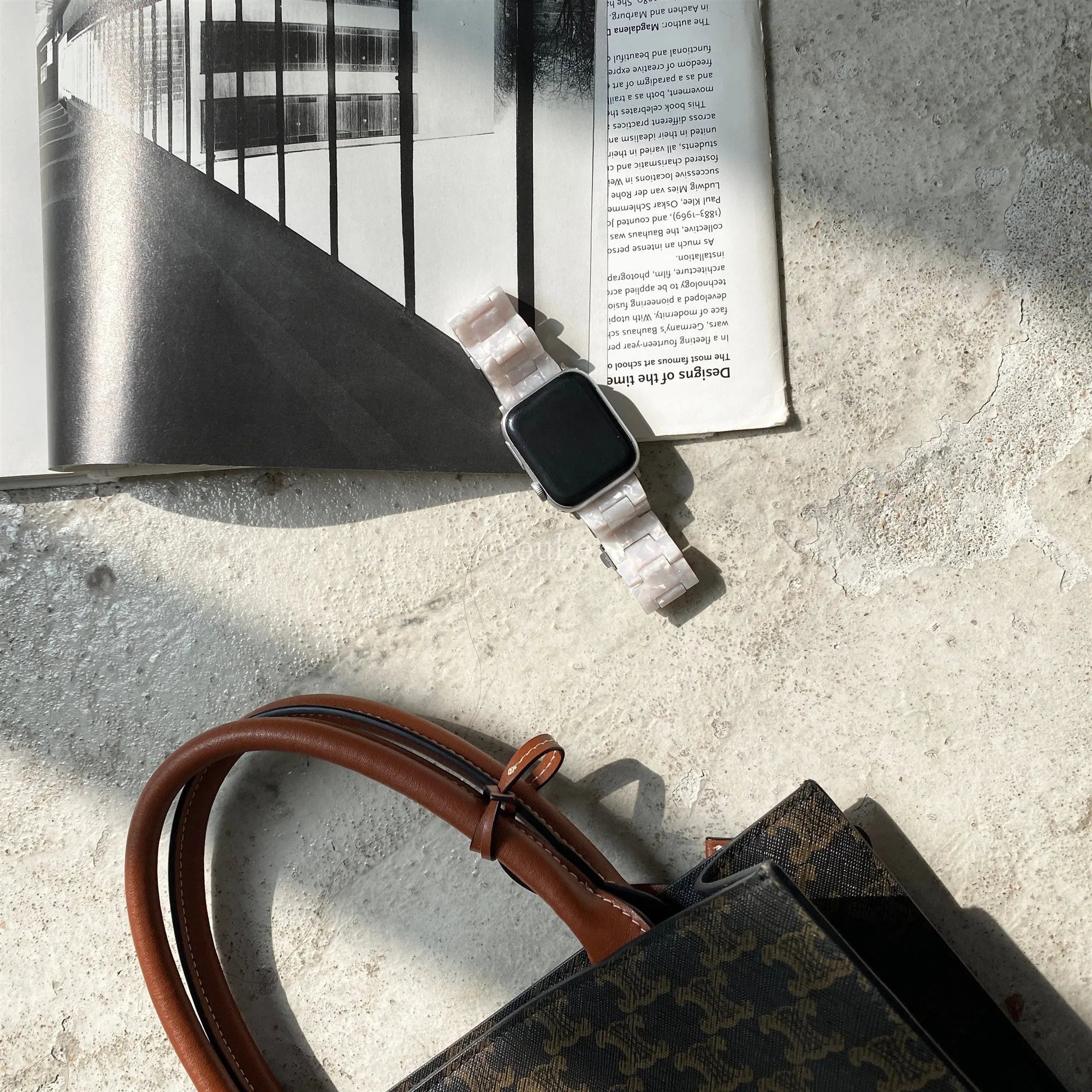 Shell white environmentally friendly resin Apple Watch strap with textured pattern for models 1-5