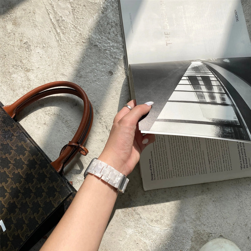 Shell white environmentally friendly resin Apple Watch strap with textured pattern for models 1-5