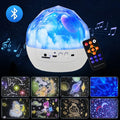 Compact cartoon-style starry sky projector lamp projecting cosmic imagery on a dark wall.