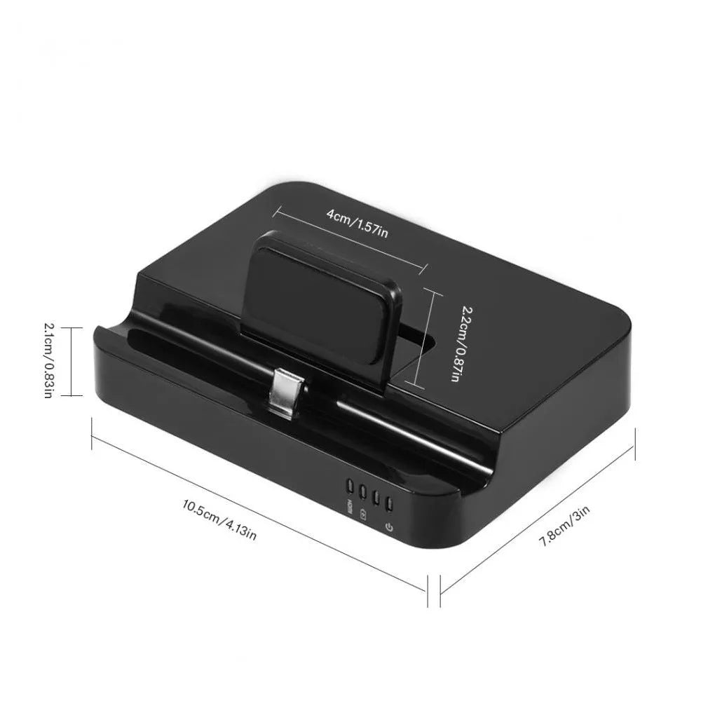 Black-based mobile phone to HD monitor converter dock with USB-C port.