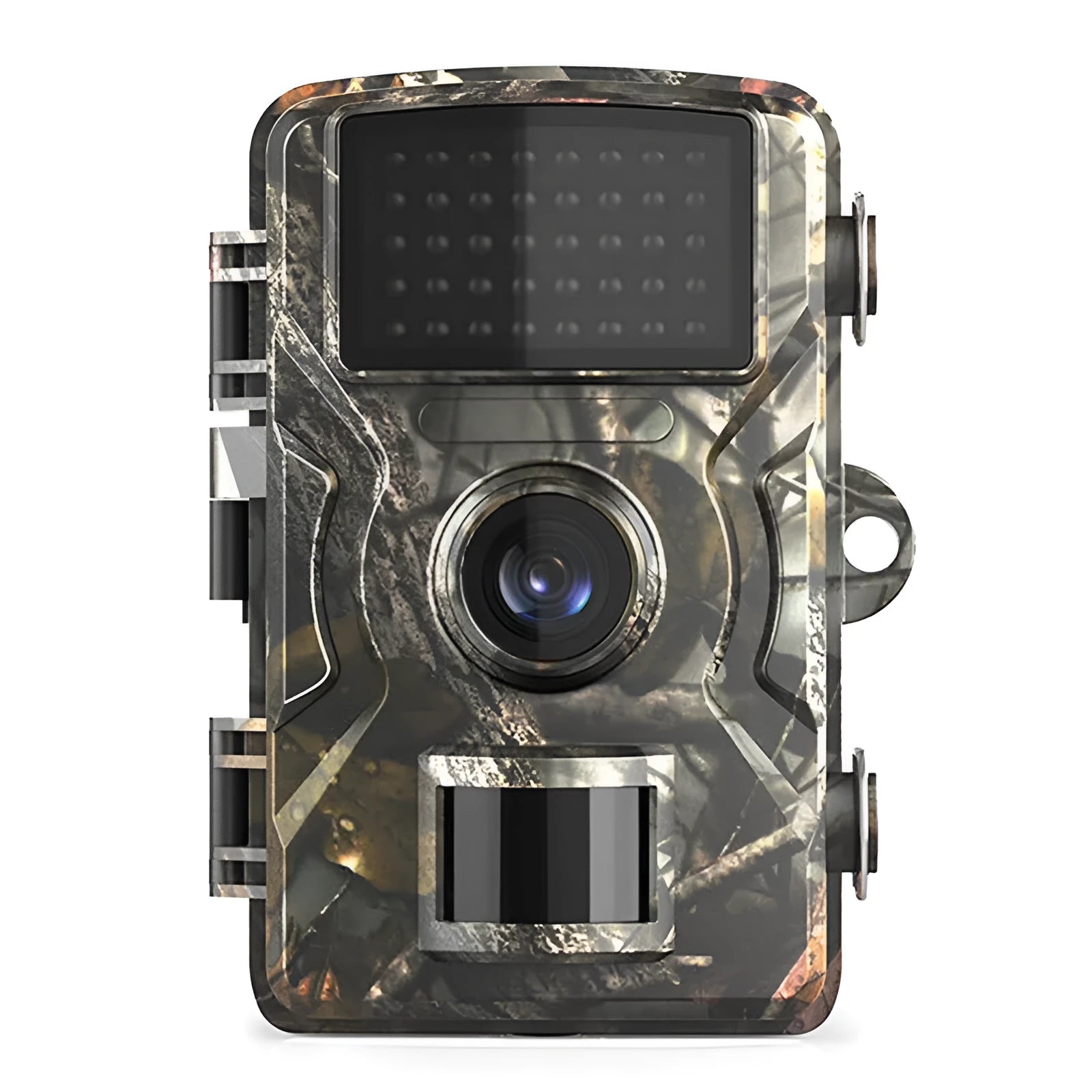 IP66 waterproof trail camera in camouflage with 2.4-inch screen for field monitoring and animal detection