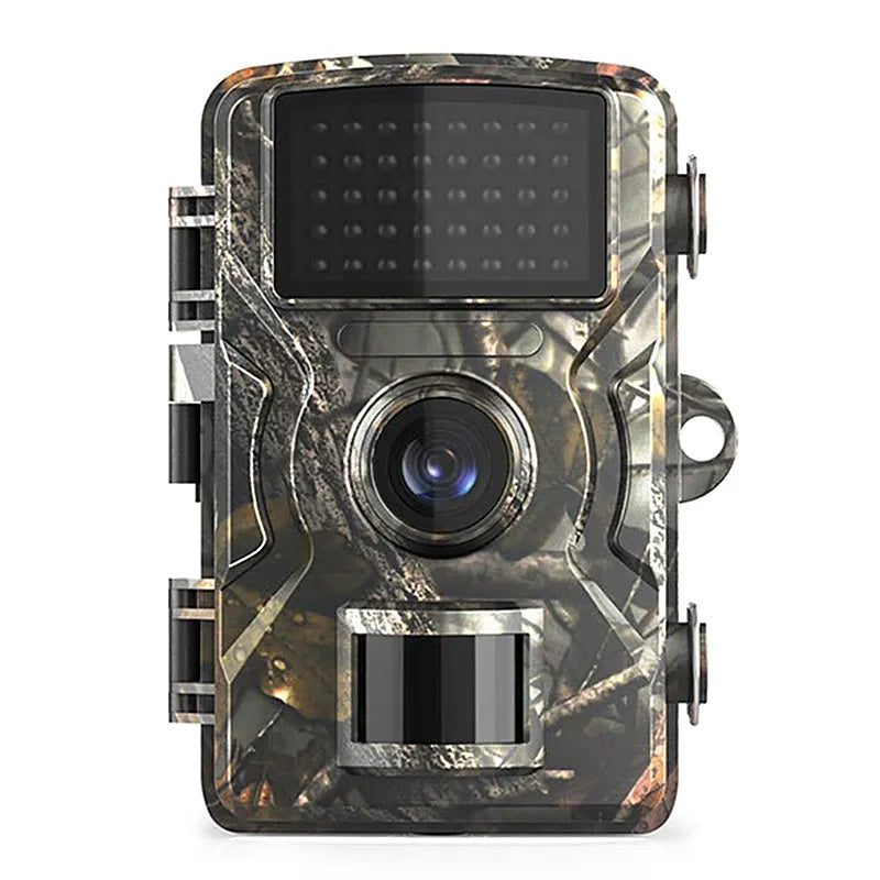 IP66 waterproof trail camera in camouflage with 2.4-inch screen for field monitoring and animal detection