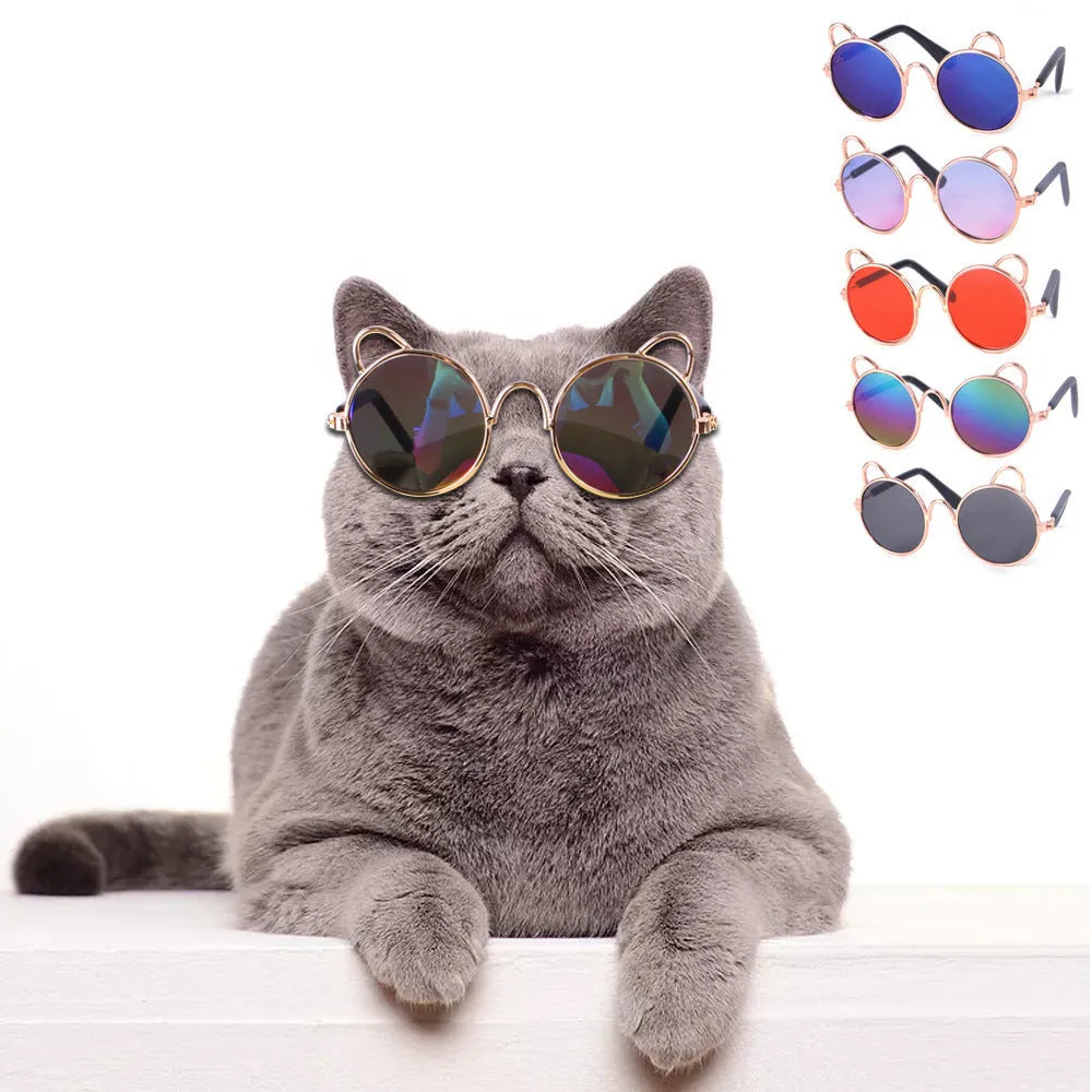 Pet sunglasses metal frame casual style for cats dogs teddy bears black blue reflective colourful gradient blue red