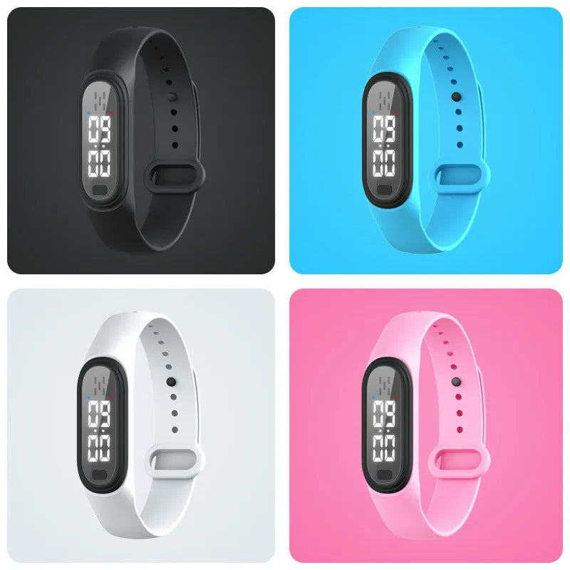 Ultrasonic electronic mosquito repellent watch-style bracelet in black, white, blue and pink colours