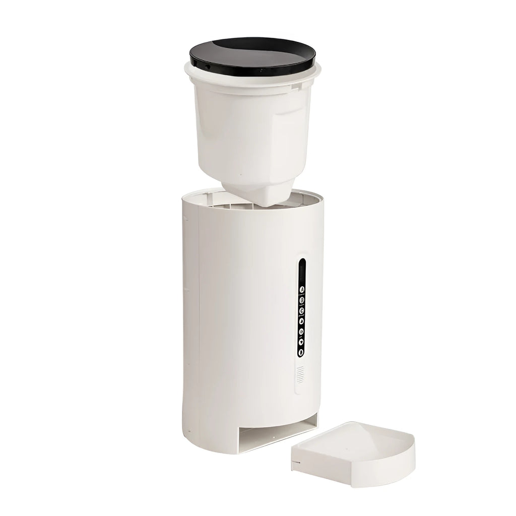 White automatic pet feeder with 4.6L capacity and timing display