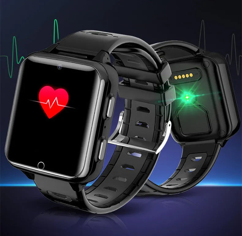 Children's smart watch with black silicone sport strap showing touch screen interface
