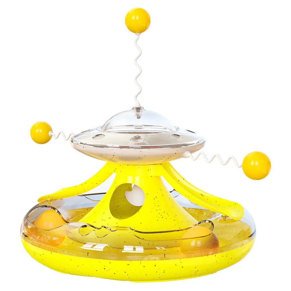 Cat tumbler track turntable toy with food leakage function and 250mm anti-dumping base in blue