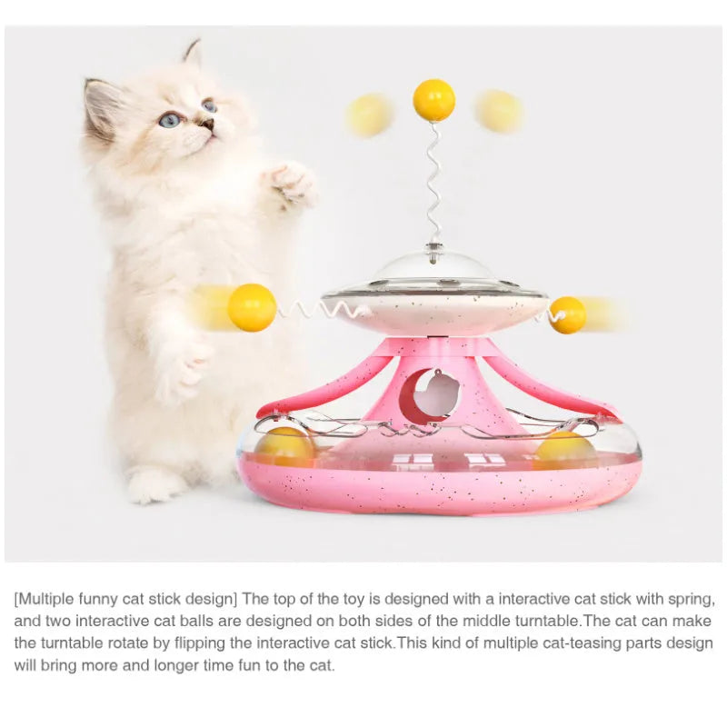 Cat tumbler track turntable toy with food leakage function and 250mm anti-dumping base in blue
