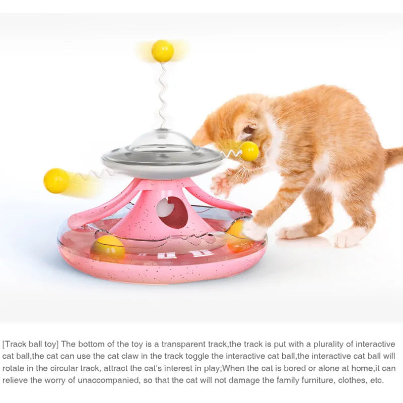 Cat tumbler track turntable toy with food leakage function and 250mm anti-dumping base in blue