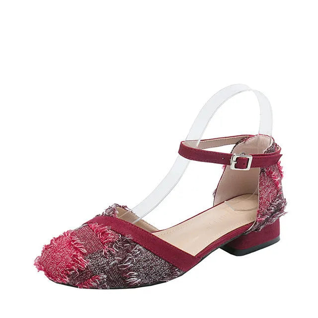 Women's apricot suede D'Orsay flats with an ankle strap and low 3cm heel.