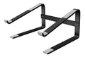 Silver aluminium alloy laptop stand with adjustable height shown at 45-degree angle