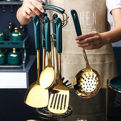 7-piece stainless steel kitchen utensil set with multiple cooking tools