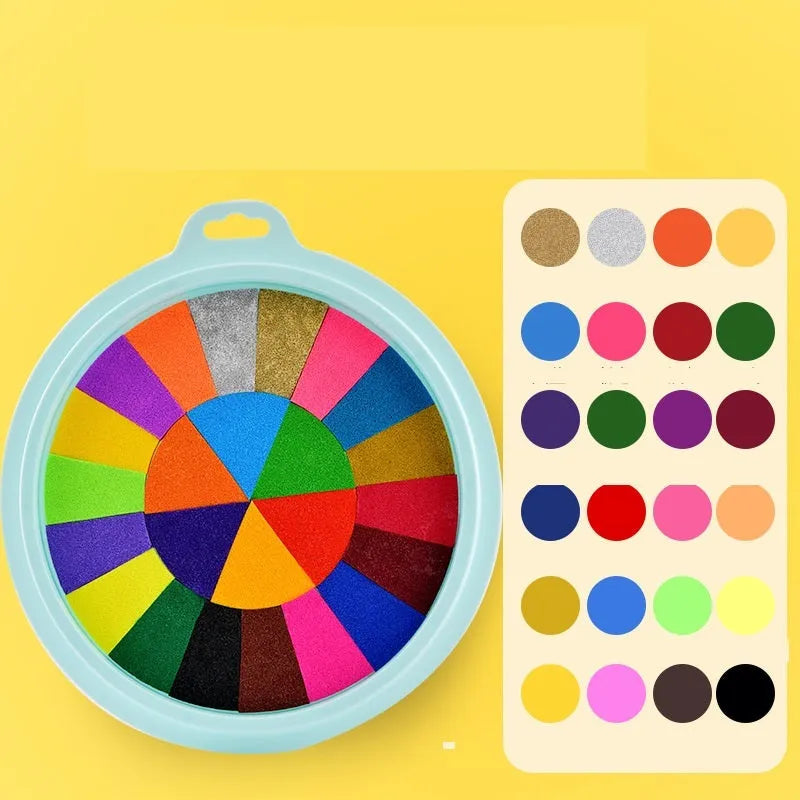 Children's finger print mud kit with plastic inkpad, stamp, and picture album for non-toxic sensory play.