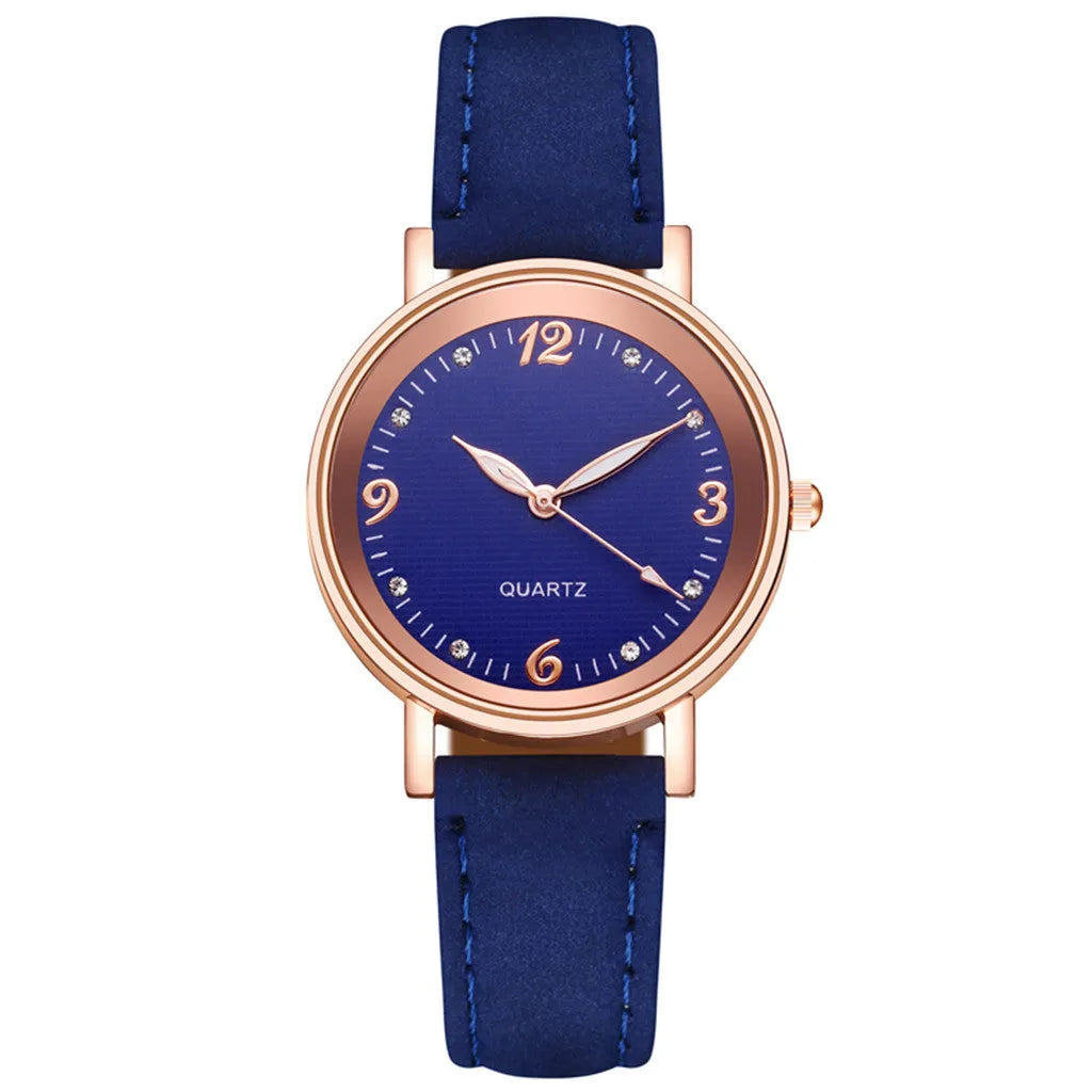 Luminous women's quartz watch with 36mm alloy case, glass dial, and brown leather strap