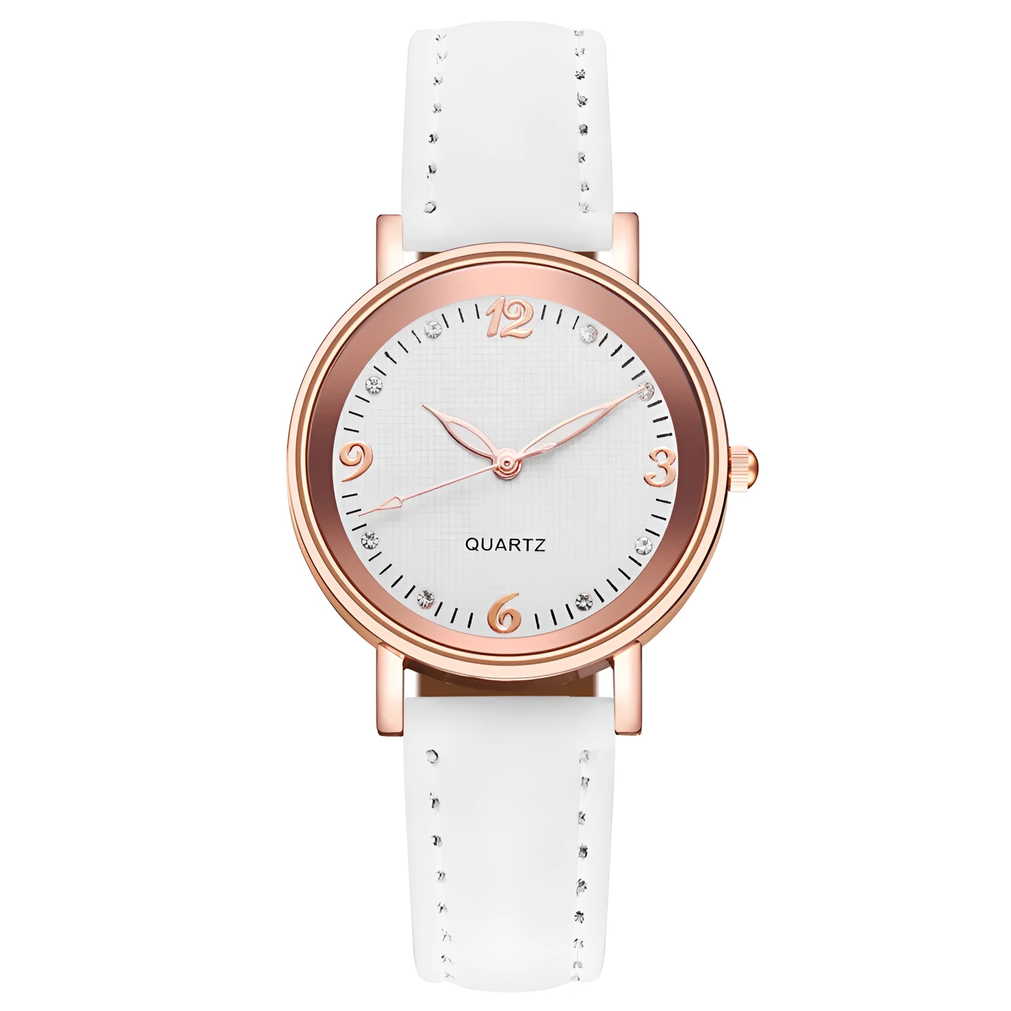Luminous women's quartz watch with 36mm alloy case, glass dial, and brown leather strap