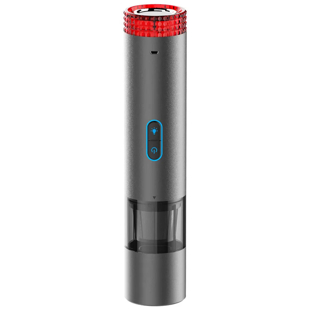 Black portable V6 wireless handheld car vacuum cleaner with an integrated LED work lamp.