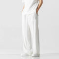 Men's loose straight-leg linen trousers in bamboo fibre fabric with drawstring waist