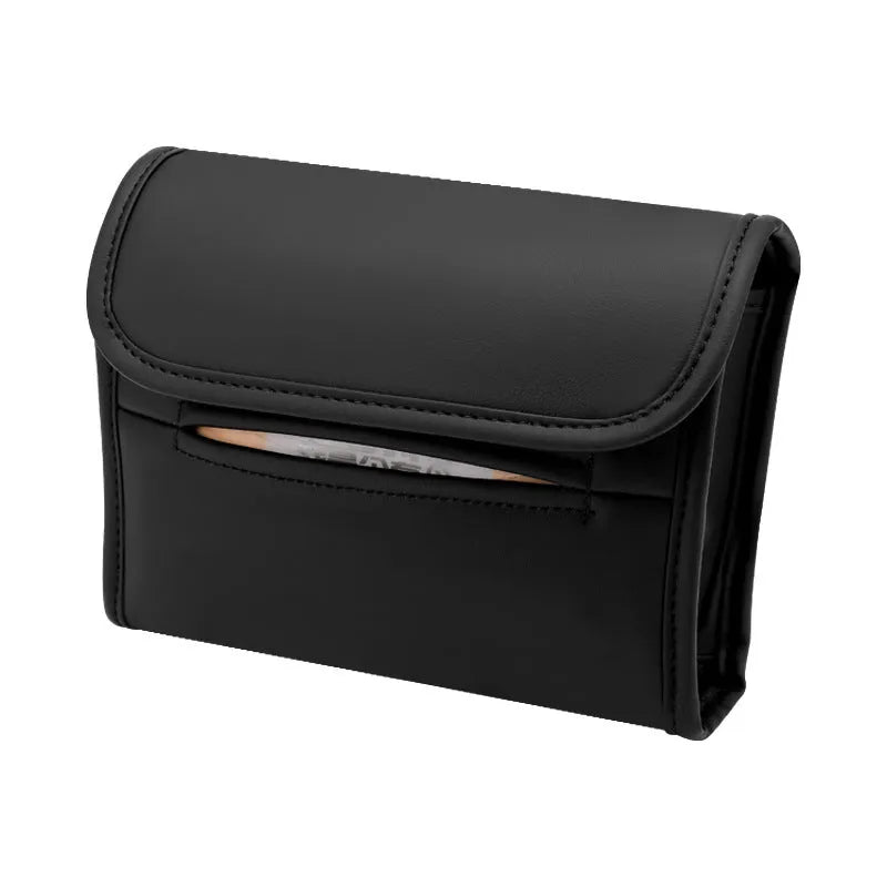 Leather car tissue box with elastic band hanging for vehicle mounting