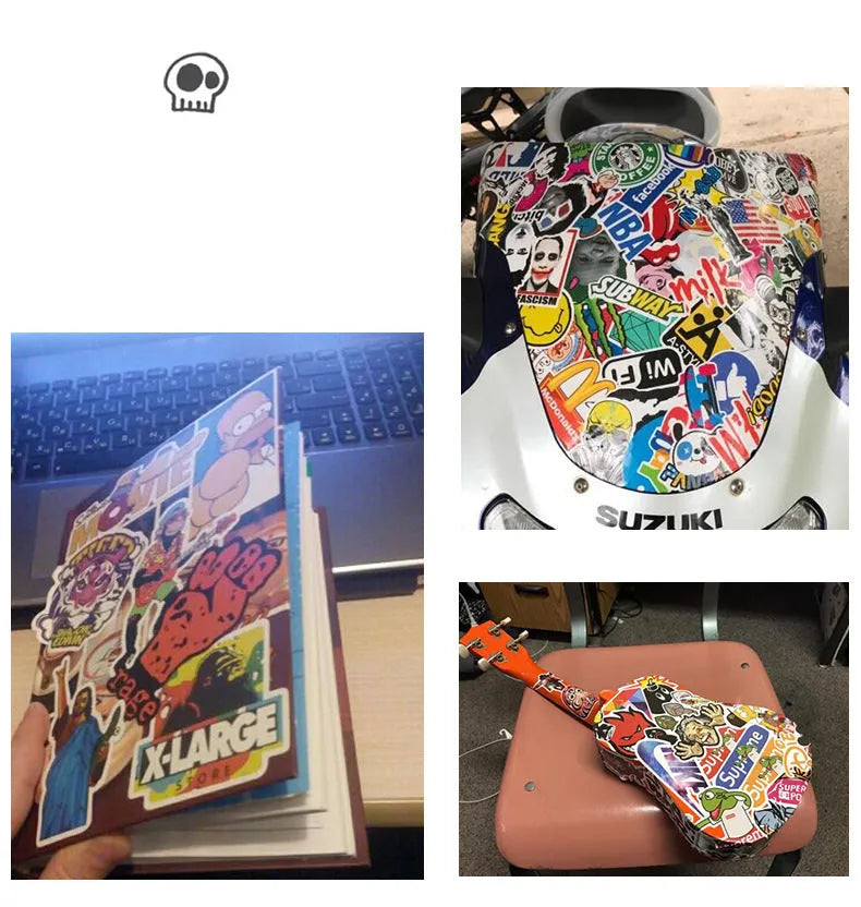 36 piece retro beach sticker pack with surfing and travel designs measuring 6-10cm with matte finish