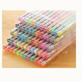 Set of 100 multicolour gel pens and highlighters with 0.5mm and 1mm tips on a white background.
