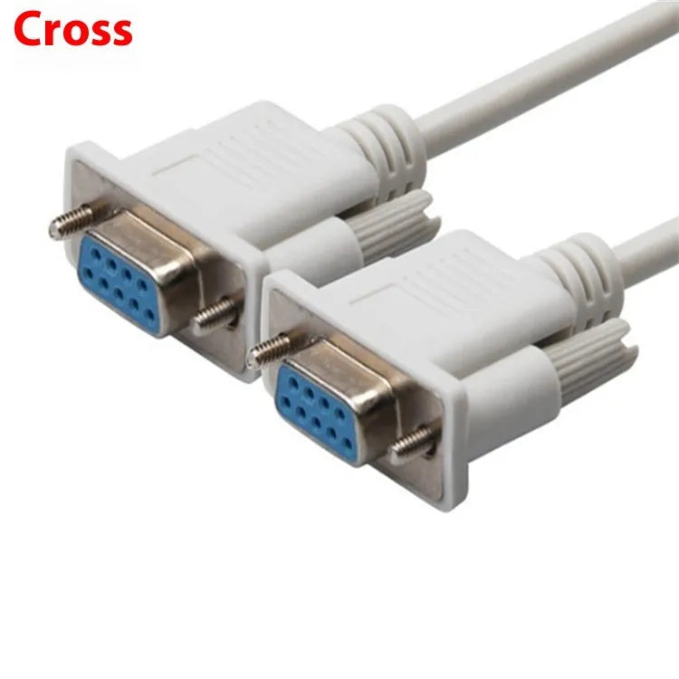 Milky white DB9 female to female serial cable with cross connection wiring, 1.5 metres long
