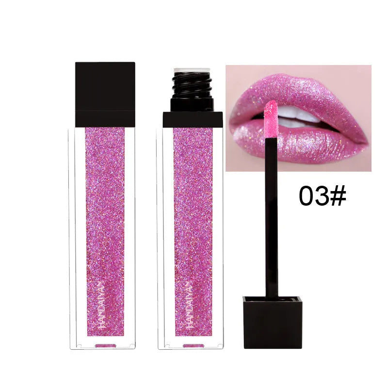 Pearlescent colourful lip gloss tube with shiny waterproof formula in five shades