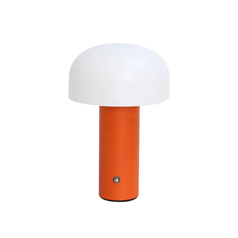 USB-powered plastic table lamp in black, white, orange, and green colour options.