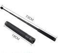 Black retractable aluminium selfie stick extended with a phone attached, showing its handheld stabiliser grip.