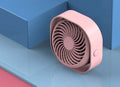 USB desk fan with alarm clock in blue colour, showing rotary switch and plastic blades.