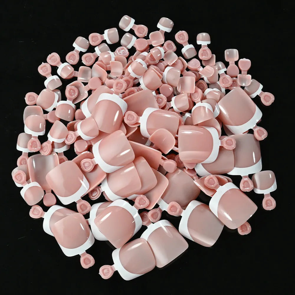 120 French white edge toenail pieces in nine nude shades, short square shape