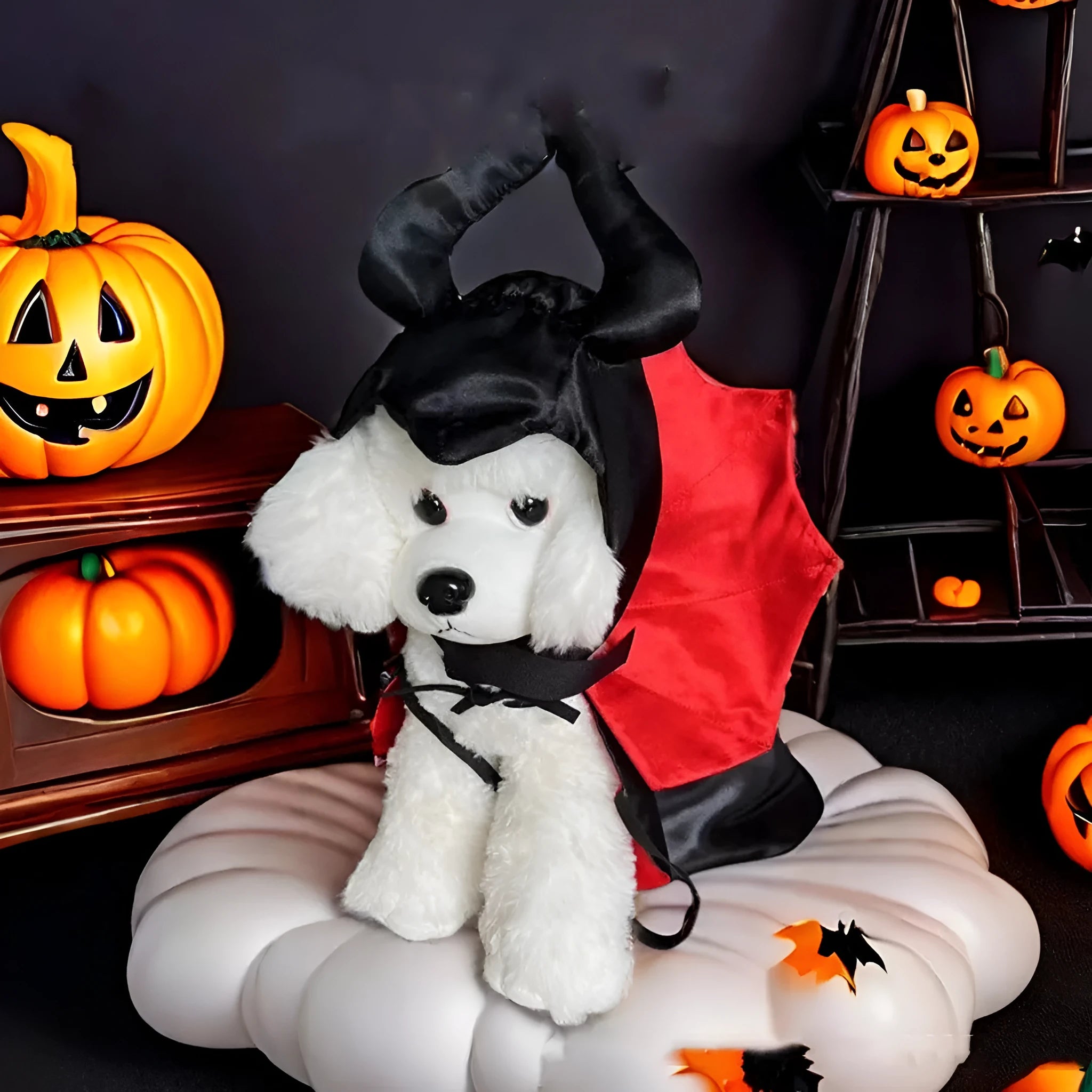 Halloween pet bat cloak and hat costume set for dogs and cats in red or purple