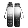 Clear 1000ml Tritan sports water bottle with infuser inside, showing measurement scale.