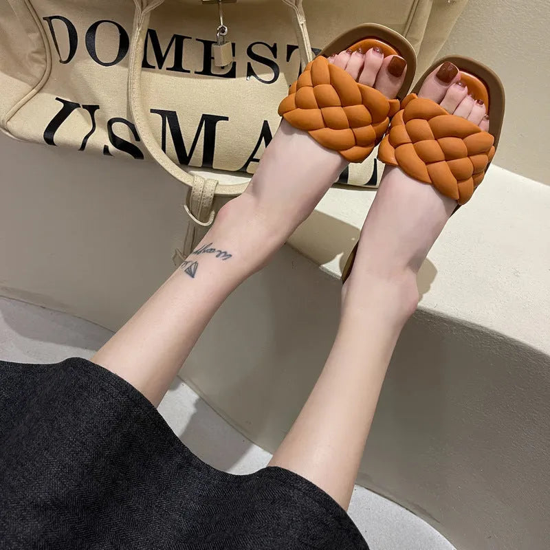 Women's anti-skid beach sandals in plaid pattern available in white, green, black and orange colours