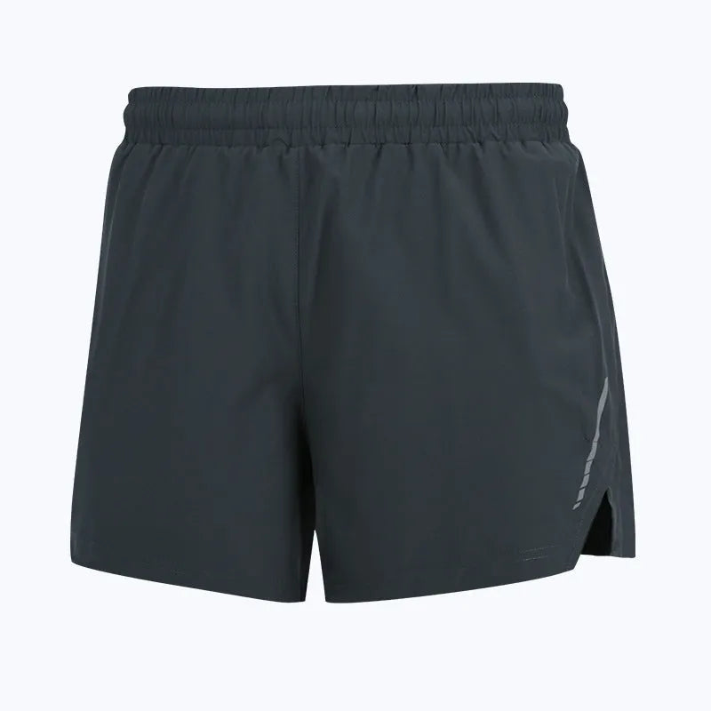 Unisex straight-cut marathon running shorts in quick-dry polyester, shown in fluorescent green.