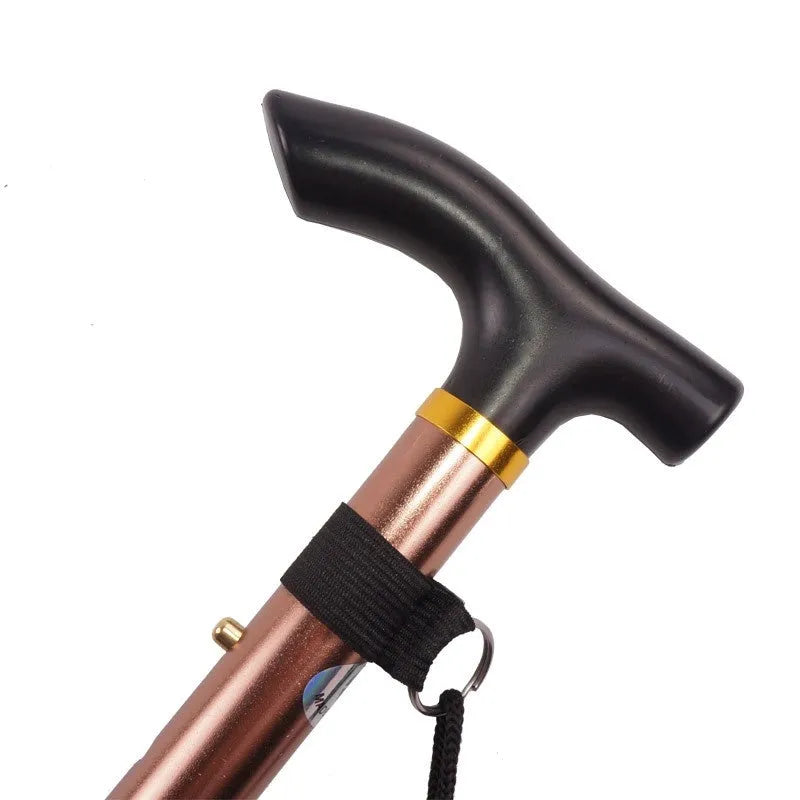 Aluminium alloy folding walking cane with non-slip handle, shown in an adjustable length from 85 to 95 cm.