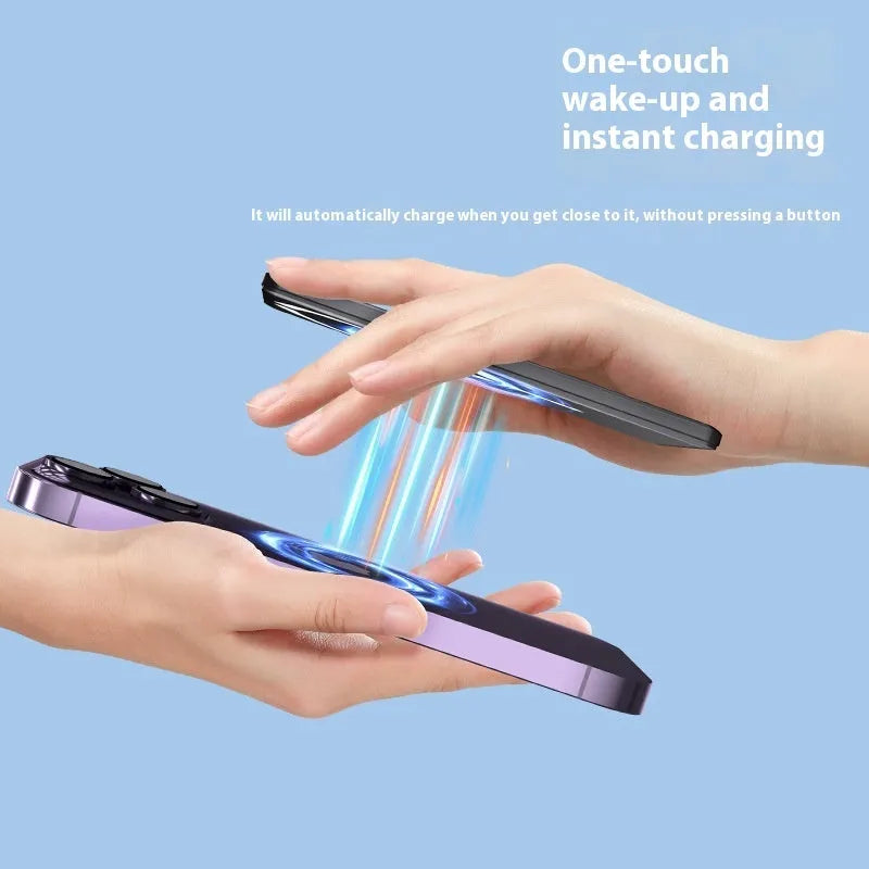 Ultra-thin magnetic power bank with alloy shell in dark gray colour showing 9mm slim profile